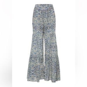 Carolina K Vicky Flare Pull On Pants XS Floral Blue/Green Cottage Peasant